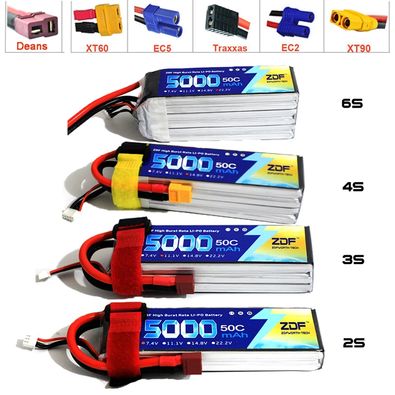 ZDF FPV 450 500 7.4V 11.1V 14. - مراجعة 6S Lipo Battery 22.2V 5000Mah وسعره