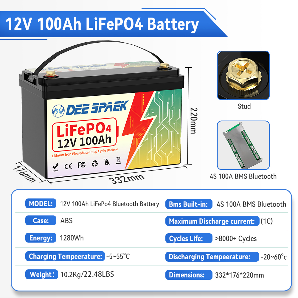 بطارية DEEPSPAEK 12V 100Ah Lif - مراجعة Lifepo4 12V 100Ah Bms Bluetooth وسعره