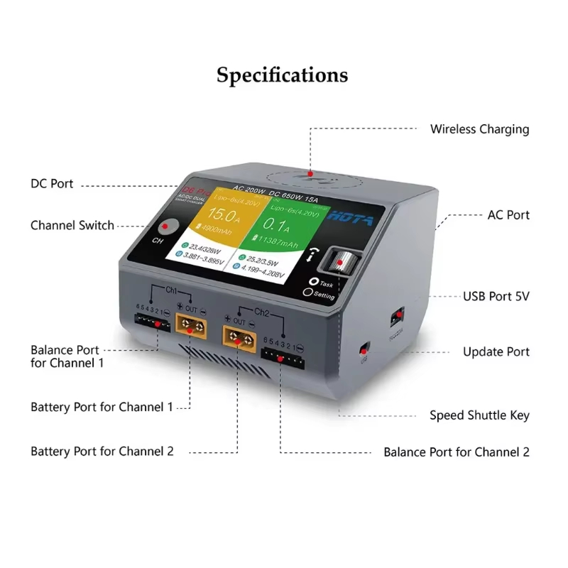 شاحن لاسلكي HOTA D6 Pro بقوة 2 - مراجعة Hota D6 Pro Dual Lipo Charger وسعره